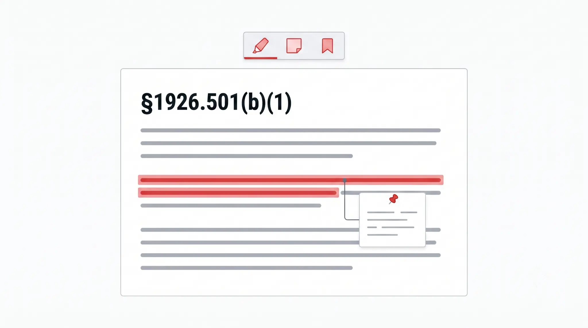 Illustration of RegLogic annotation tools — highlights and synced notes attached directly to regulation paragraphs
